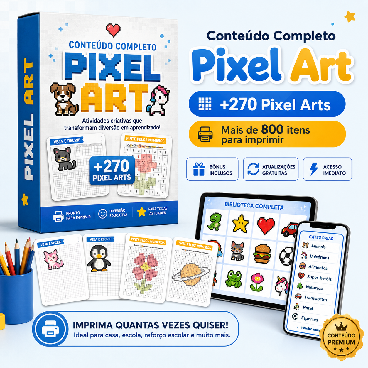Mockup do pacote completo de Pixel Art para imprimir